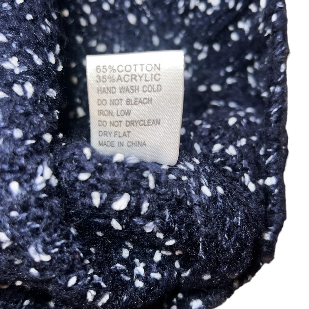 EUC POL by Anthropologie Cotton Blend Navy Blue Cowlneck Fringe Sweater Medium - Picture 5 of 9